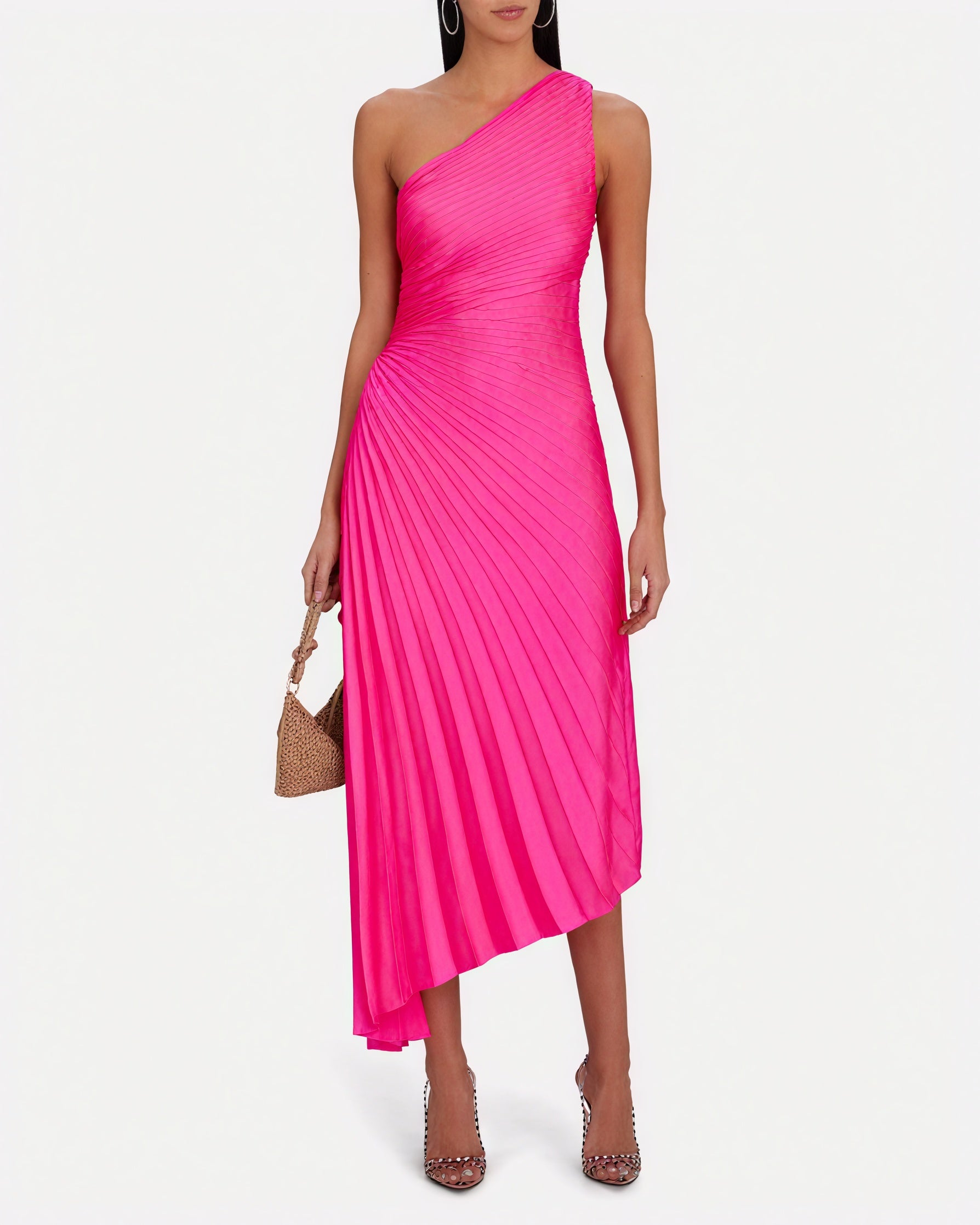 Montaracrest monospalla petticoat dress with pleats and asymmetric hem, stylish and elegant evening outfit.