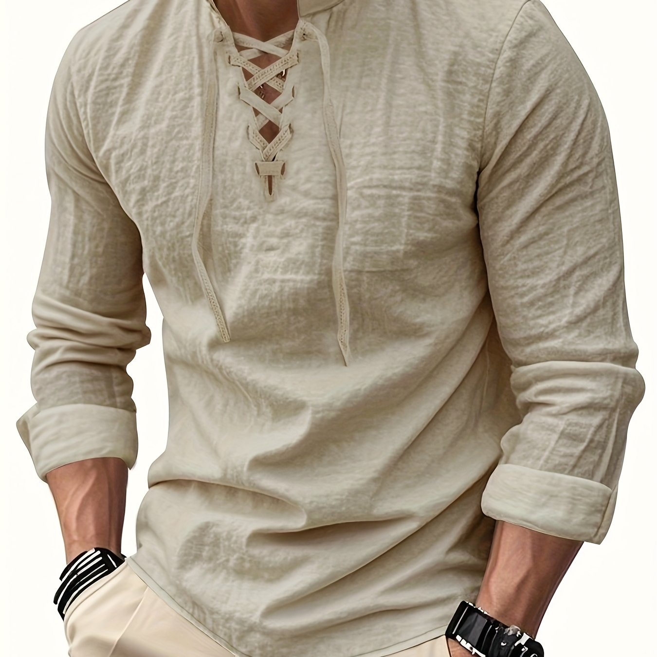 Montara & Crest V-neck shirt in soft fabric, shown in a light color with a relaxed fit and short sleeves.