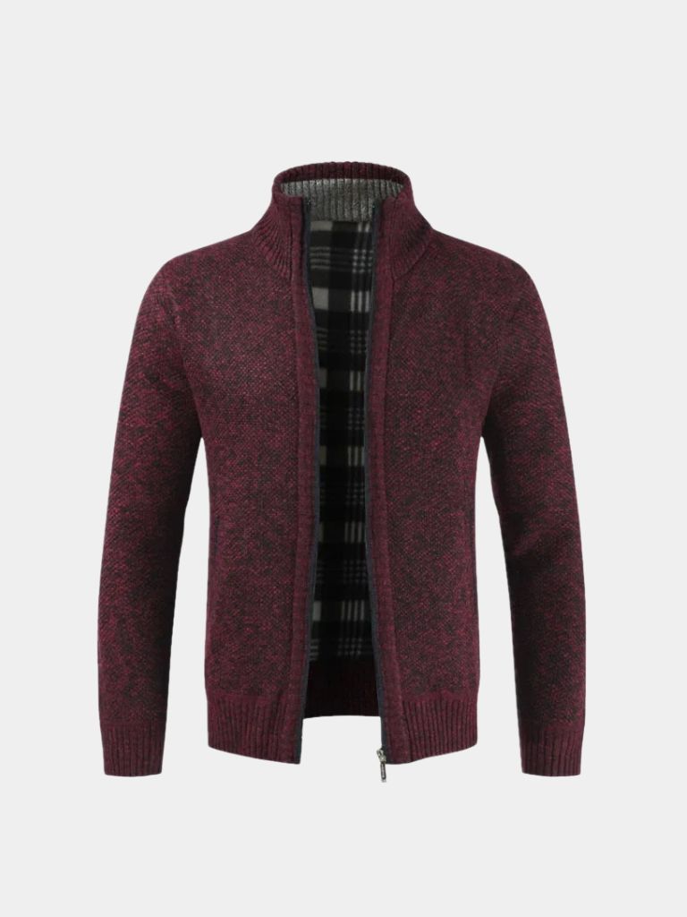 Montaracrest knitted jacket showcasing textured knit pattern, long sleeves, and classic fit, perfect for casual wear.