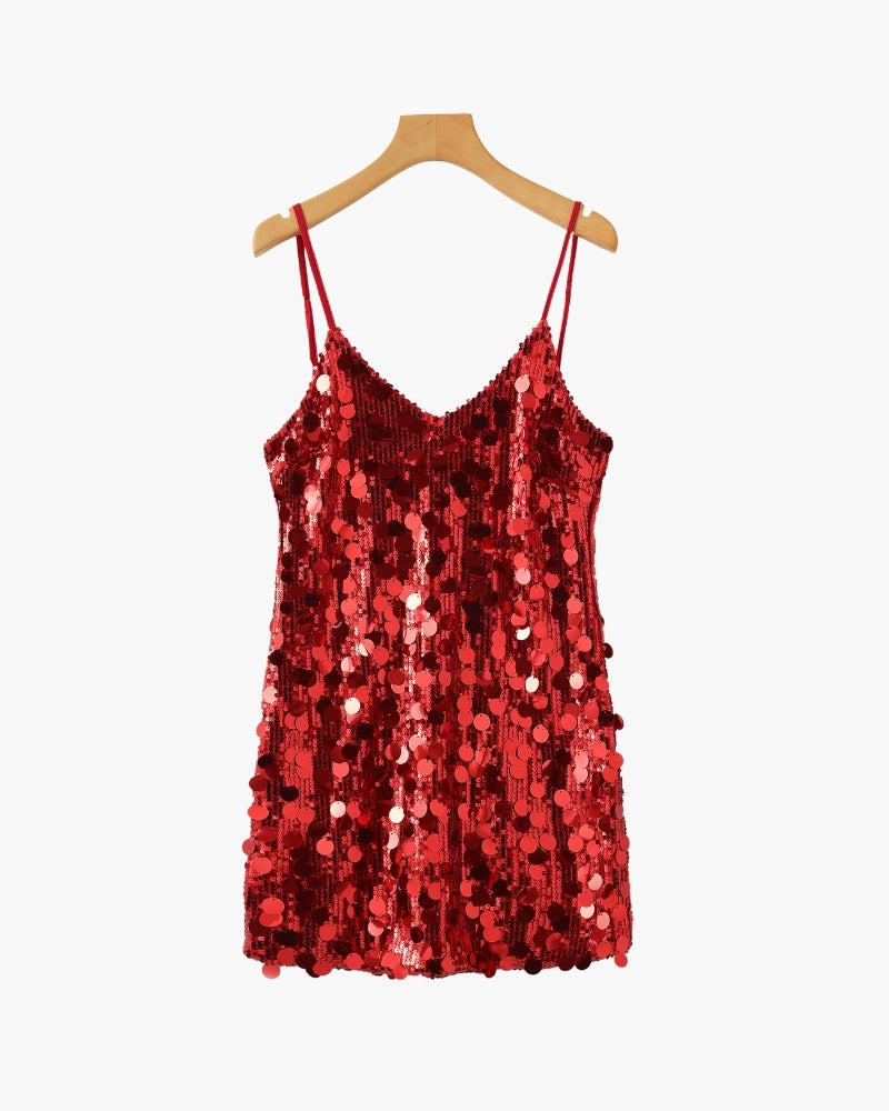 Montaracrest mini party dress with shimmering sequins, sleeveless design, and fitted silhouette perfect for evening events.