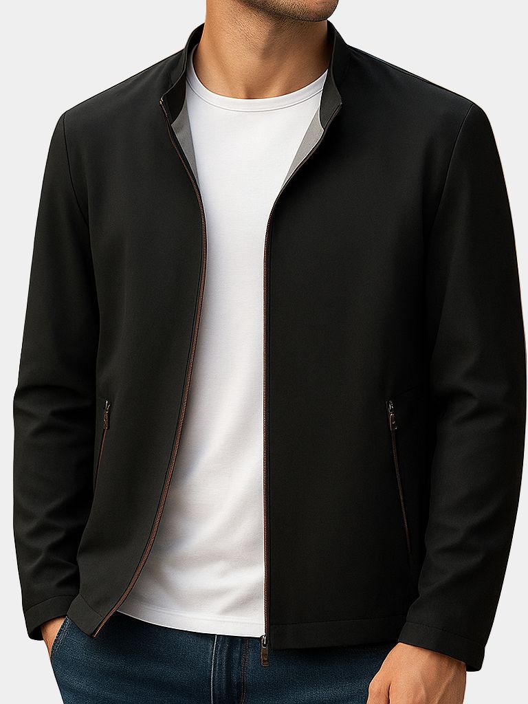 Montaracrest Giacca Lucien Zip, a stylish men's jacket with full zip closure, made from durable fabric, shown in a neutral color.