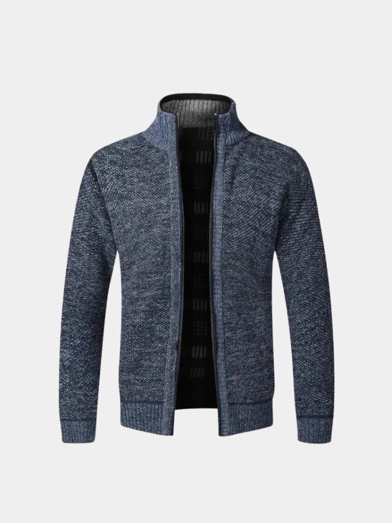 Montaracrest knitted jacket showing textured woven fabric, long sleeves, and front zipper for a stylish, casual look.