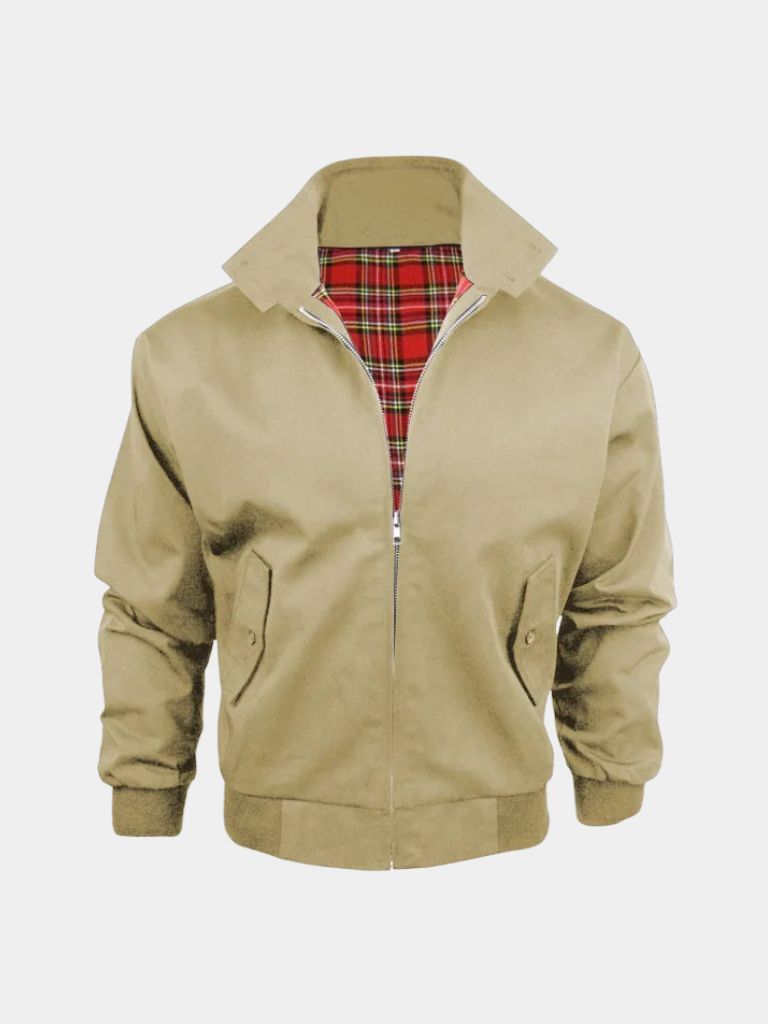 Montaracrest Britannia Classica jacket displayed on a hanger, featuring a classic design with a tailored fit and neutral color.