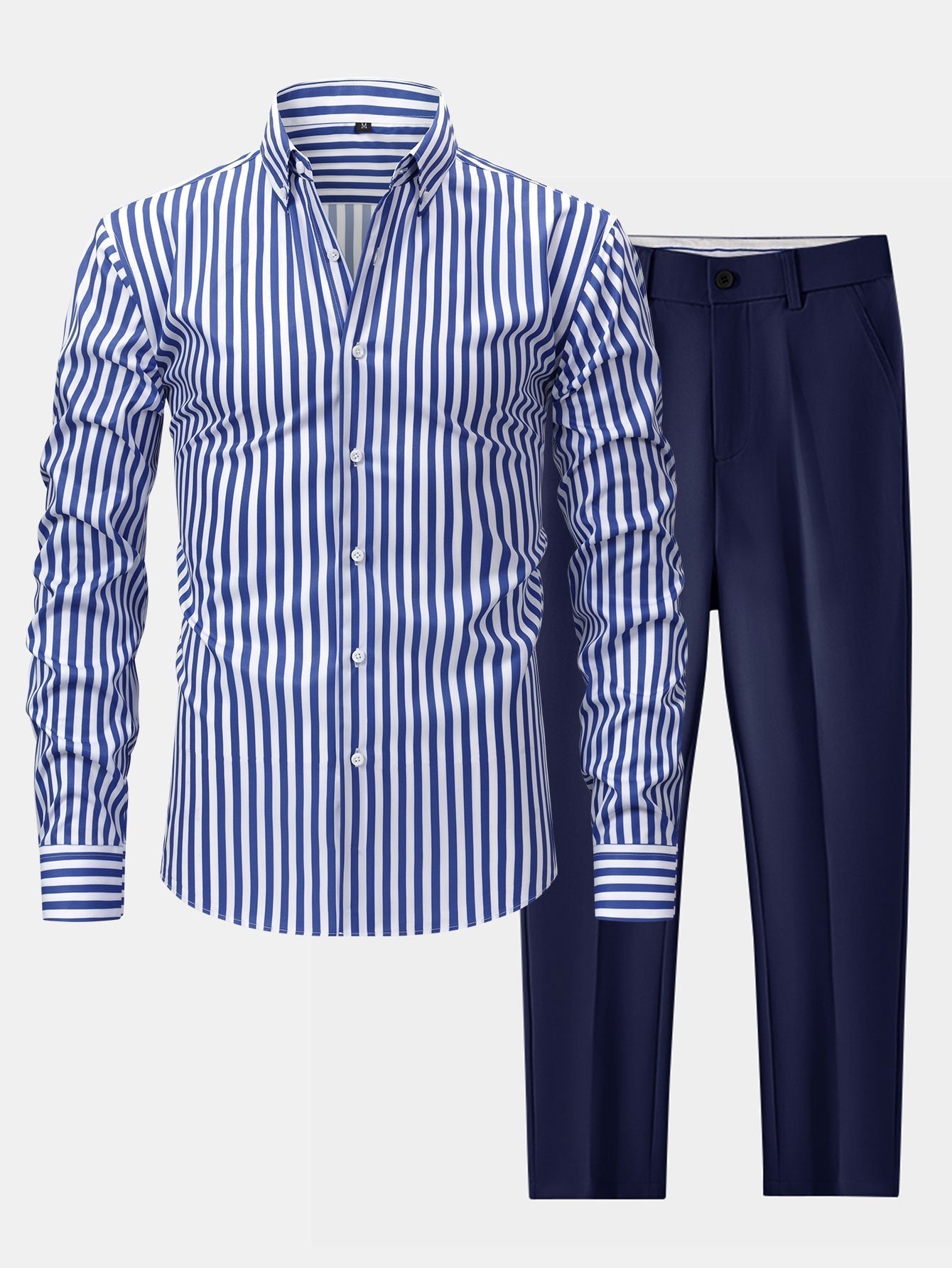 Striped Long Sleeve Button-Up Shirt with Wide Leg Slim Fit Trousers - Montaracrest