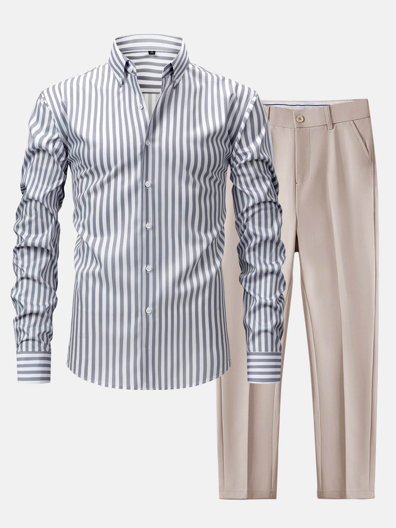 Striped Long Sleeve Button-Up Shirt with Wide Leg Slim Fit Trousers - Montaracrest