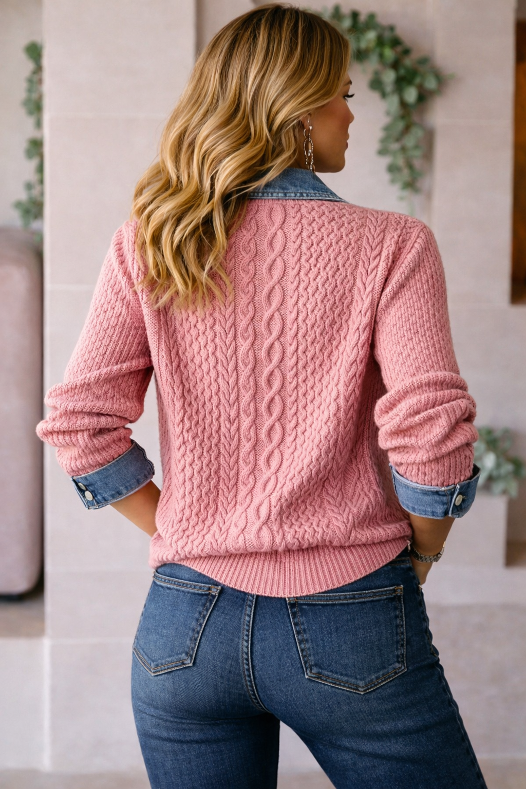 Montaracrest Ambra patchwork knit top with denim details, featuring a stylish and casual design for women.