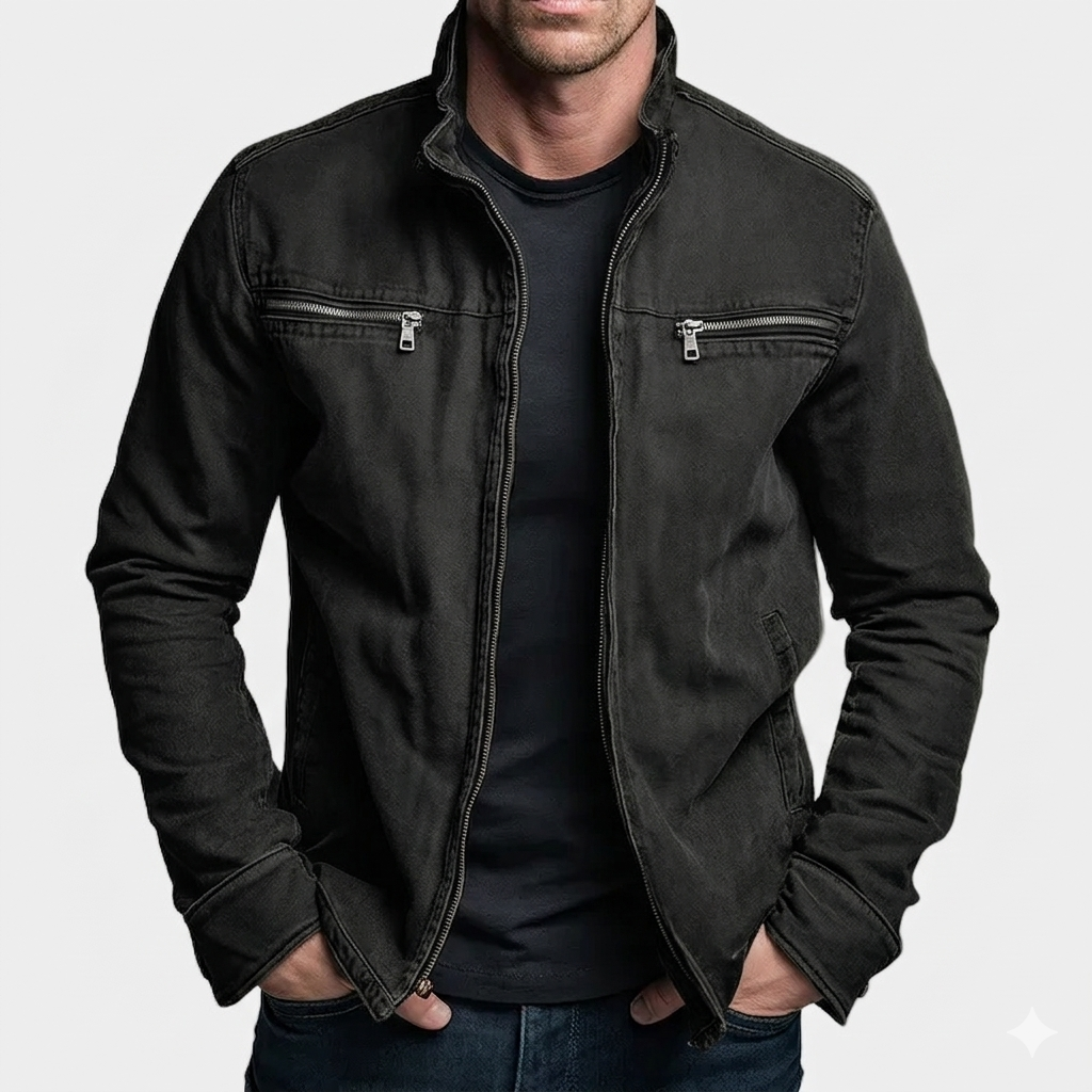 Montaracrest Denvera vintage cotton jacket with zip closure in black, featuring a classic casual design and comfortable fit.