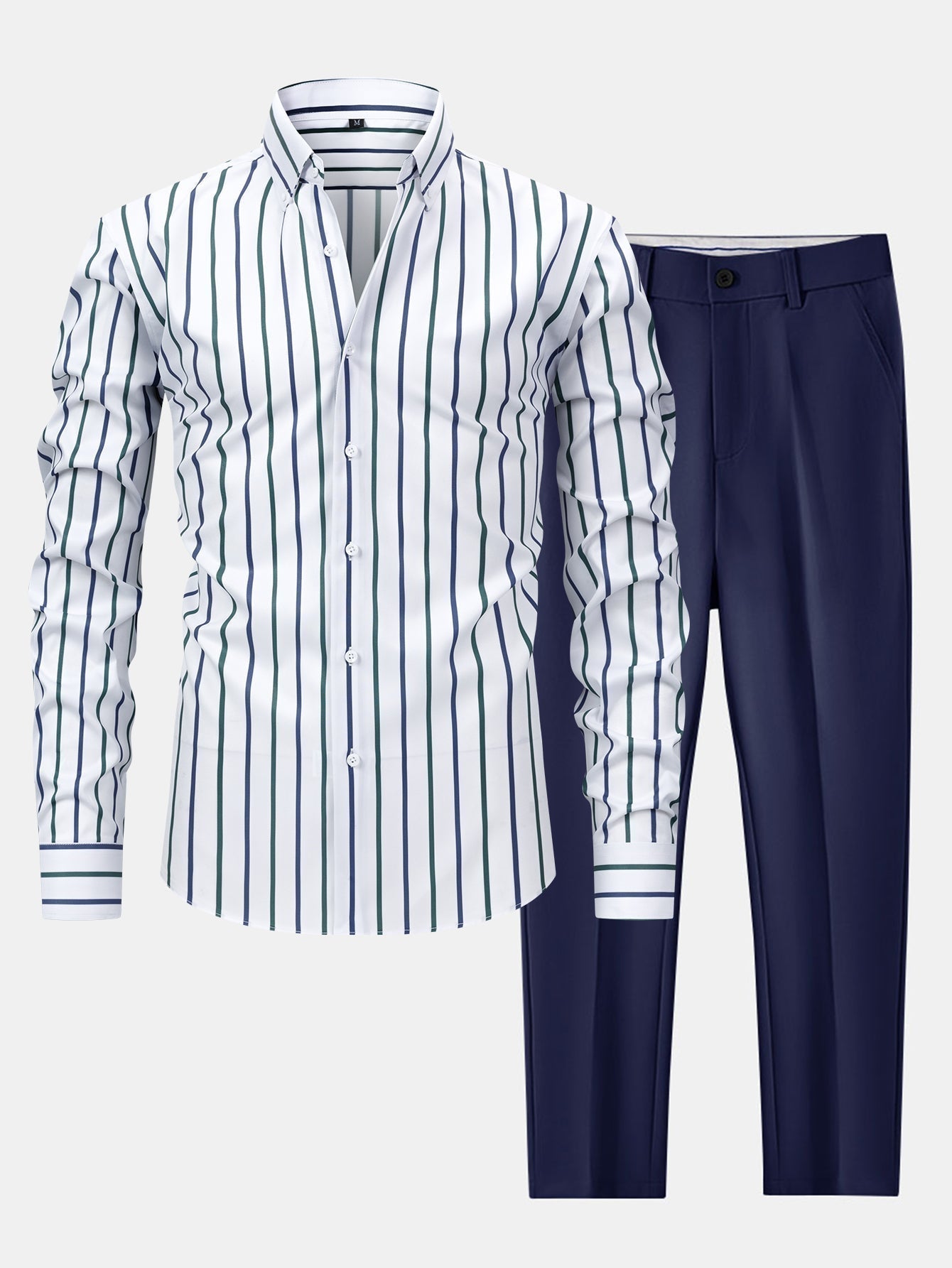 Striped Long Sleeve Button-Up Shirt with Slim Fit Flared Pants - Montaracrest