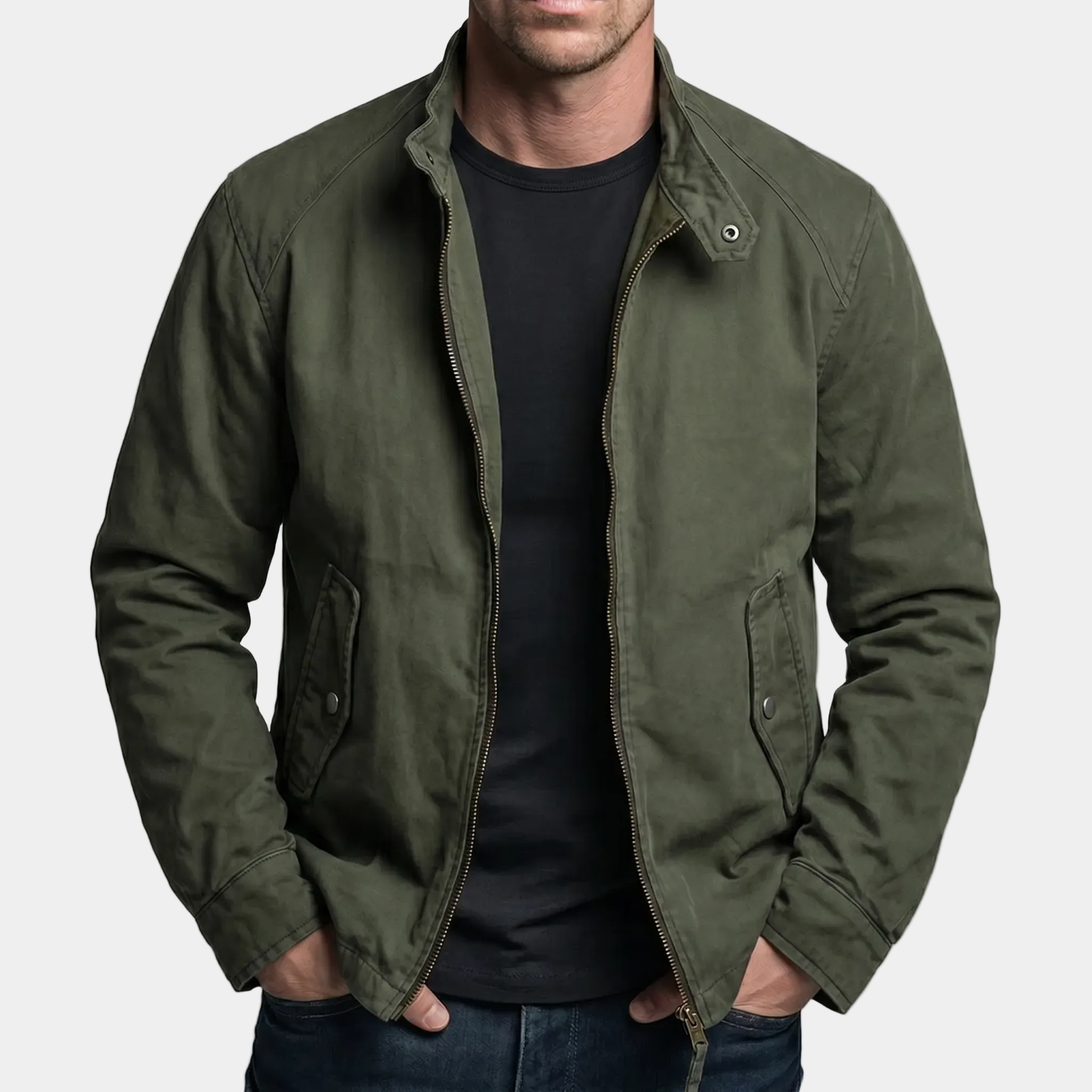 Montara & Crest Dayton vintage cotton jacket with zipper closure, shown in a stylish design on a neutral background.