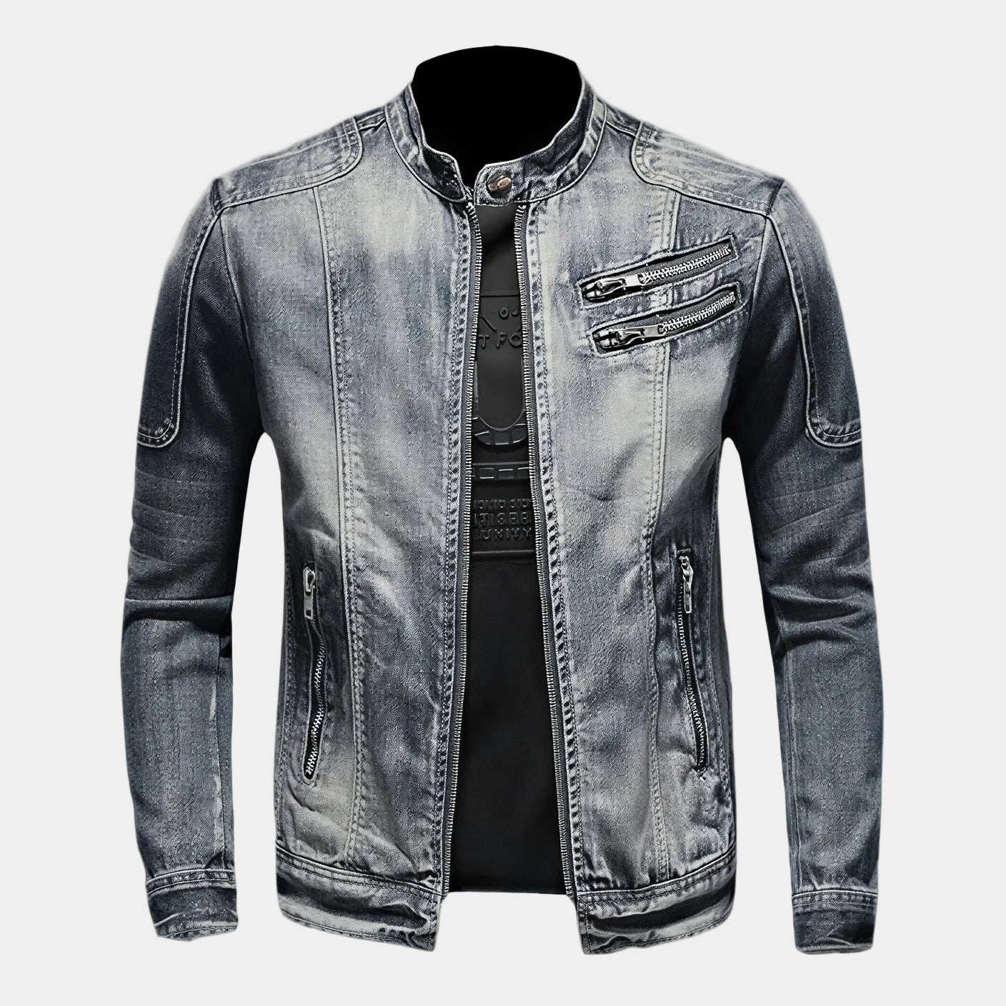 Montara & Crest Denim Hills jacket, stylish blue denim with classic fit, shown on a hanger.