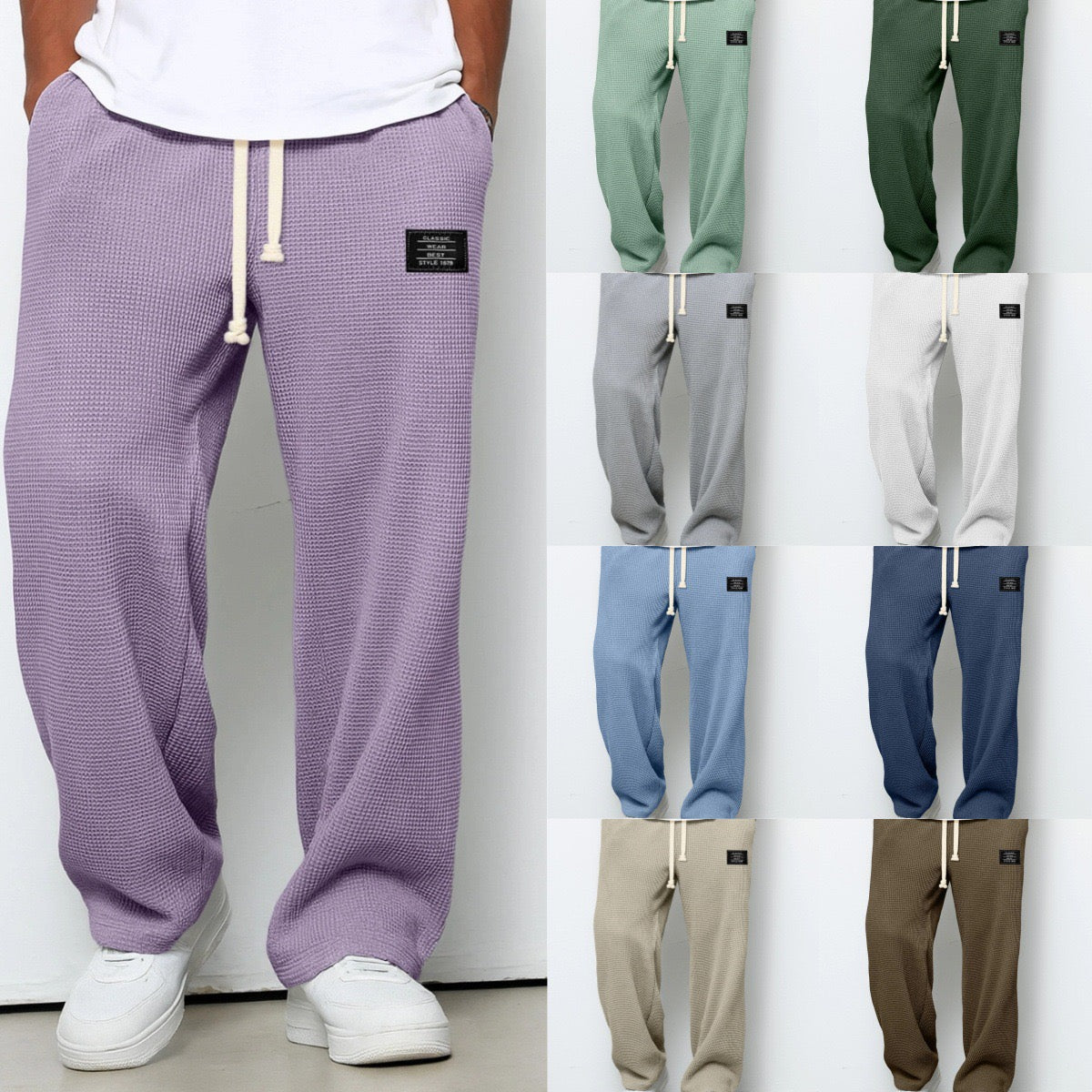 Montaracrest Lorenzo wide-leg pants with honeycomb textured fabric, featuring a relaxed fit and stylish design.