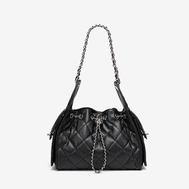 Genuine Leather Caviar Pattern Large Capacity Bucket Crossbody Bag