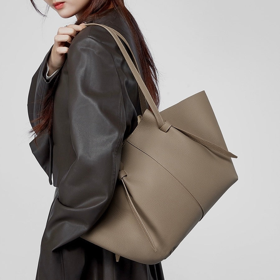 Borsa tote Duo-Set in pelle testurizzata con pochette