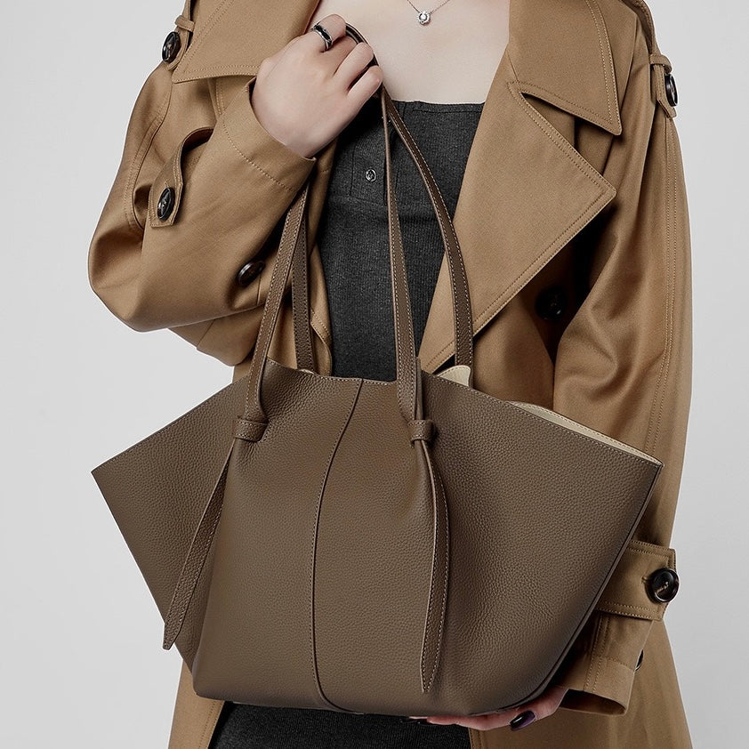 Borsa tote Duo-Set in pelle testurizzata con pochette