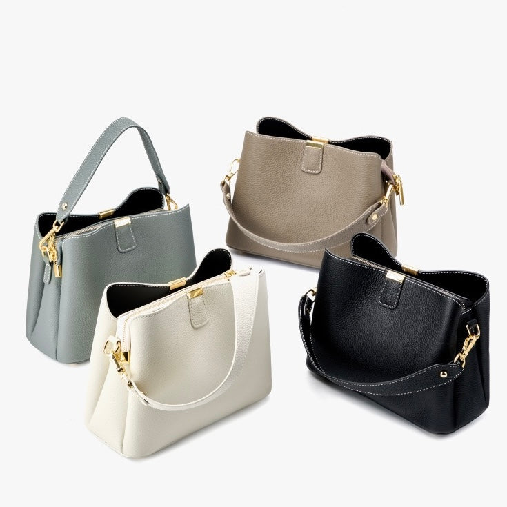Borsa a Secchiello Classica in Vera Pelle con Finiture Dorate