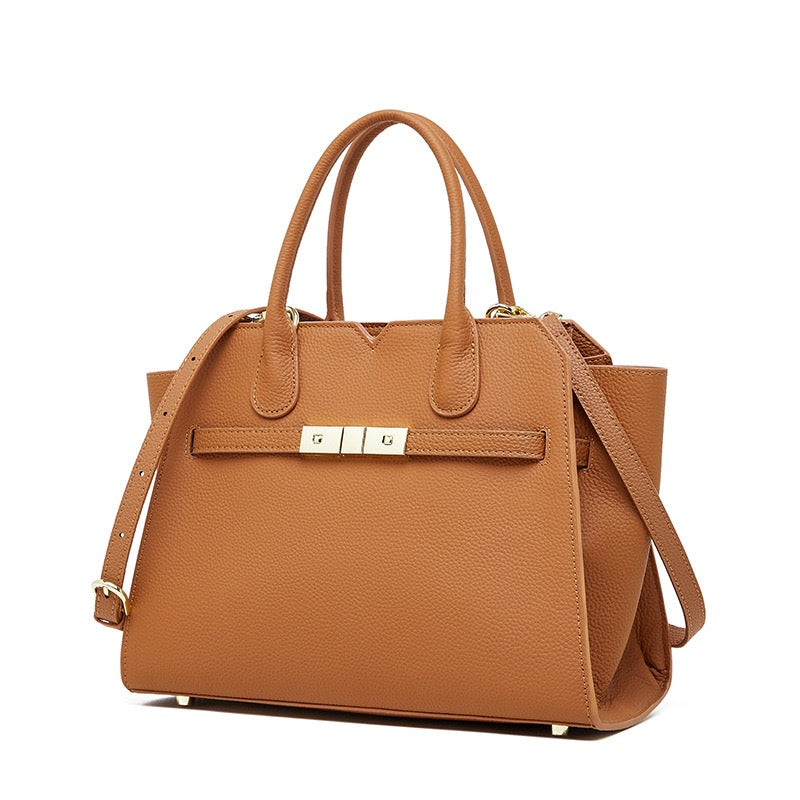 Borsa tote classica strutturata in pelle con dettagli dorati