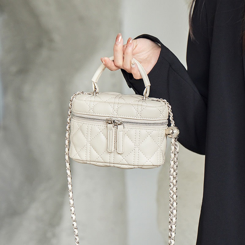 Exquisite Women's Genuine Leather Mini Bag with Gold Ball Chain