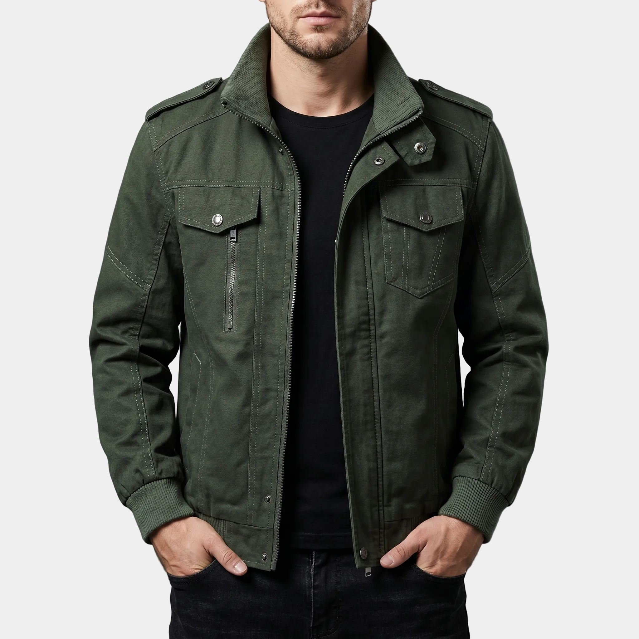 Green cotton jacket from Montaracrest's L'Avventuroso collection, featuring a stylish and comfortable design.