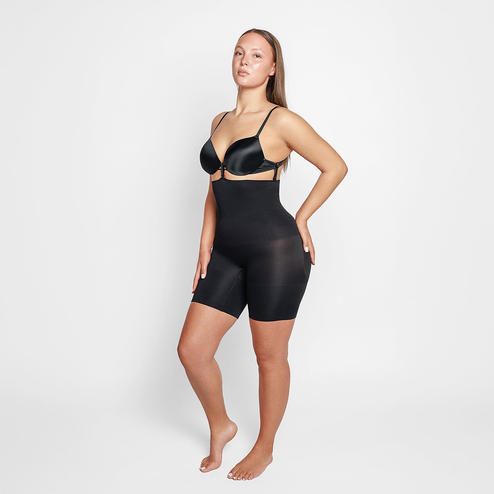 Montaracrest Alessia Three Buckles Butt Lift Waist Shaper seamless undergarment on a model, highlighting shaping and contouring features.
