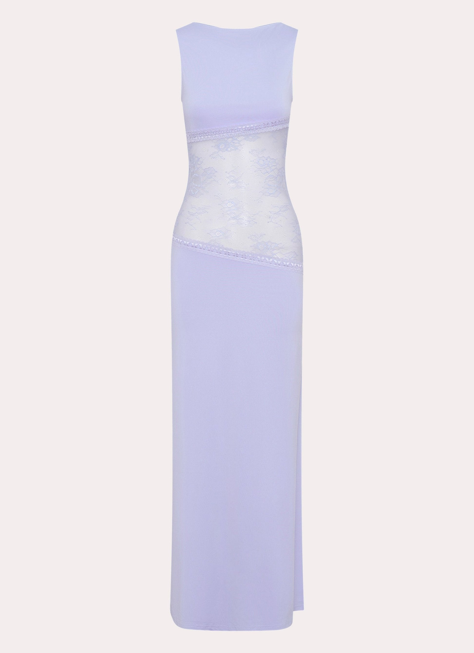 Lucinda satin maxi dress in lilac by Montaracrest featuring a flowing silhouette and elegant design.