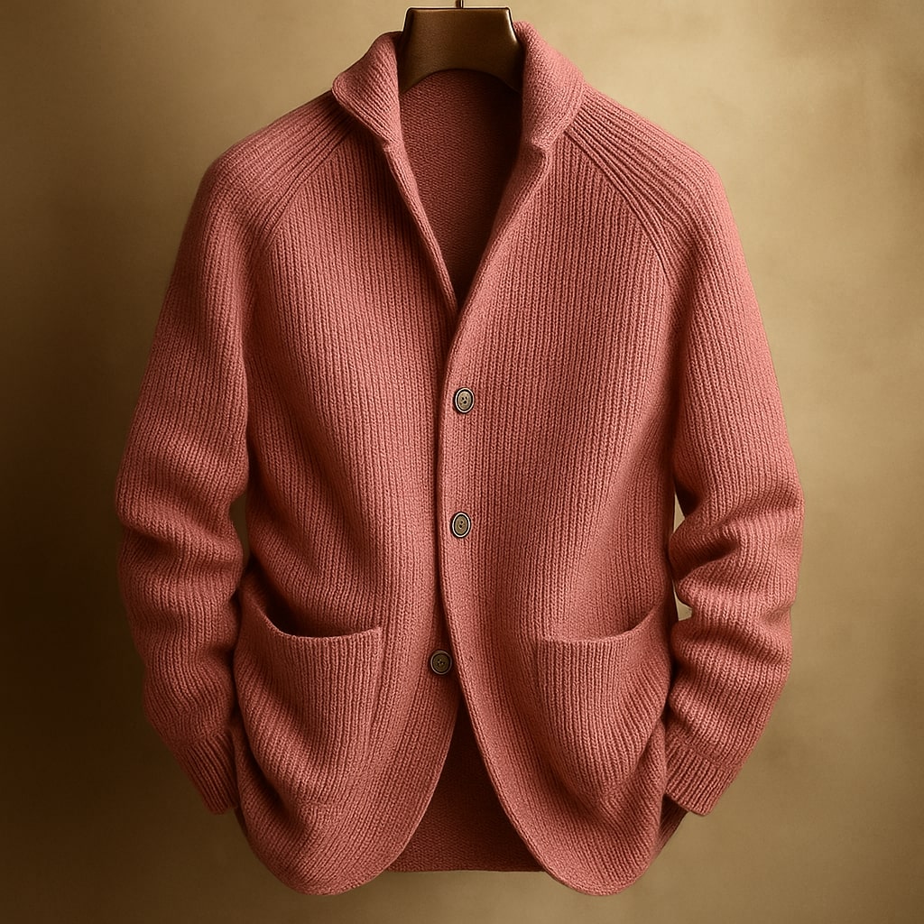 Lightweight knitted cardigan by Montaracrest, Ravelli Milano, with buttons, styled for a casual look.