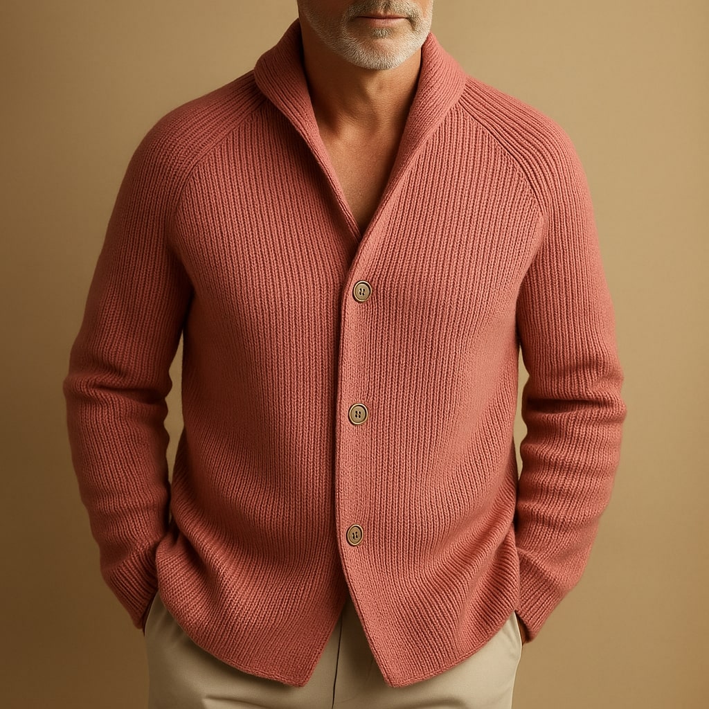 Lightweight knitted cardigan by Montaracrest, Ravelli Milano, with buttons, shown in a soft, textured fabric in the image.