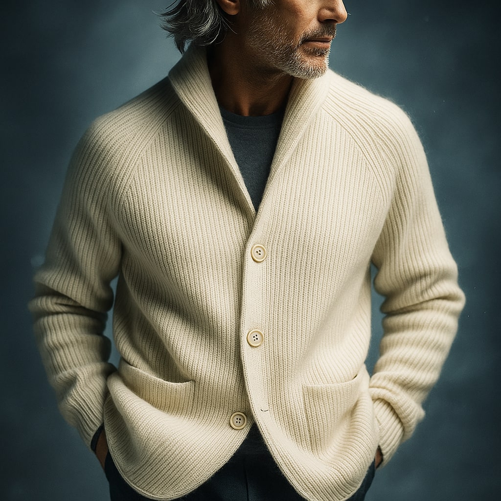 Lightweight knit cardigan by Montaracrest with buttons, in a soft fabric, styled for a casual look.