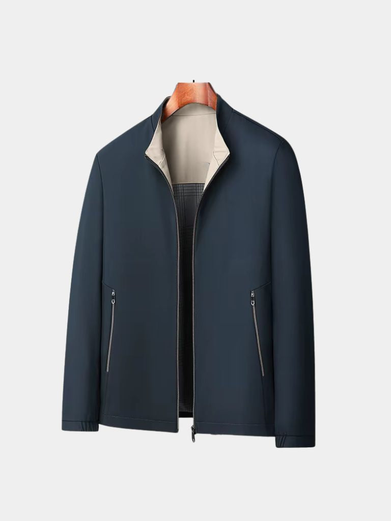 Montaracrest Giacca Lucien Zip, a stylish men's jacket with a front zipper, displayed on a hanger.