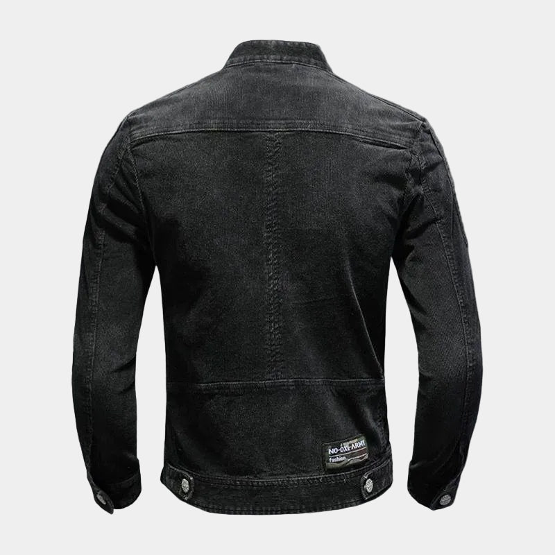 Montara & Crest Montara Onyx black denim jacket with classic fit and stylish design, shown on a mannequin.