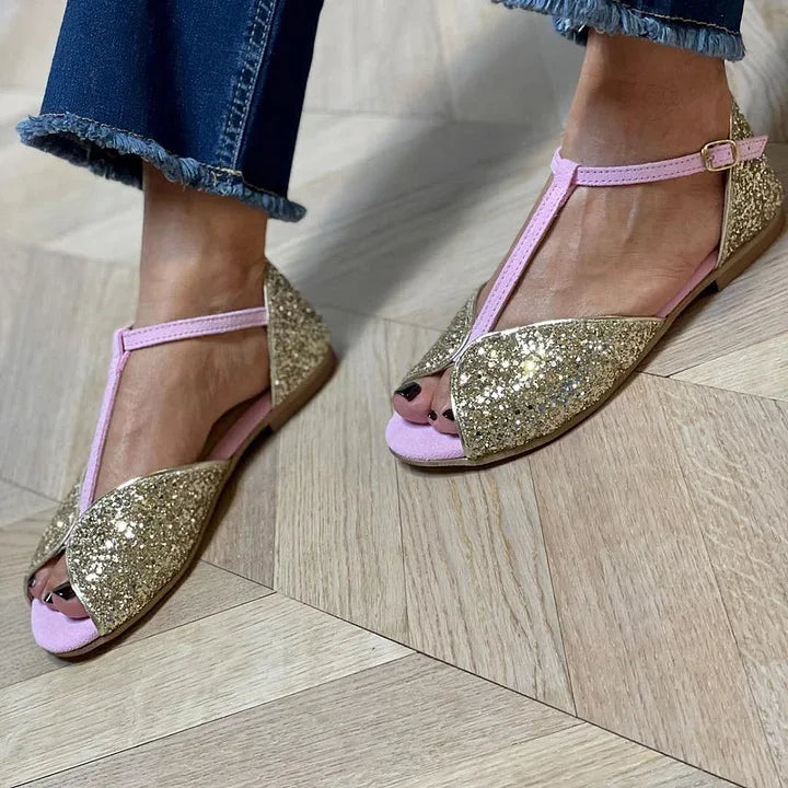 Montaracrest women's sandal with ankle strap and stable heel, featuring a stylish T-strap design and comfortable fit.