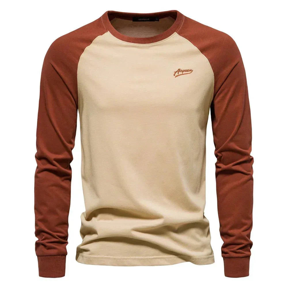 Montaracrest Lambert long-sleeve raglan shirt in soft fabric, featuring contrasting sleeve colors and a classic fit.