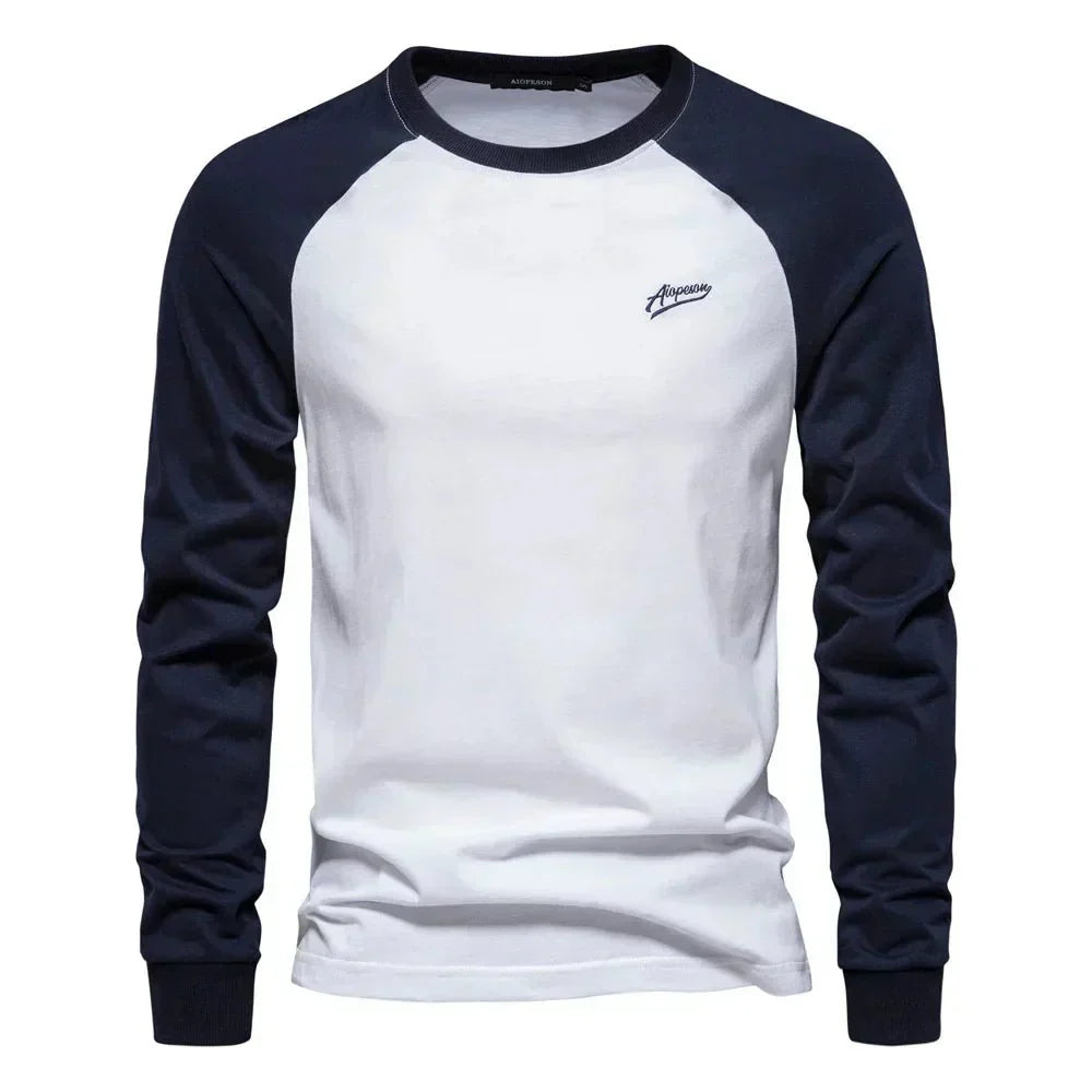 Montaracrest Lambert long sleeve raglan shirt featuring contrasting sleeves and a comfortable fit, ideal for casual wear.
