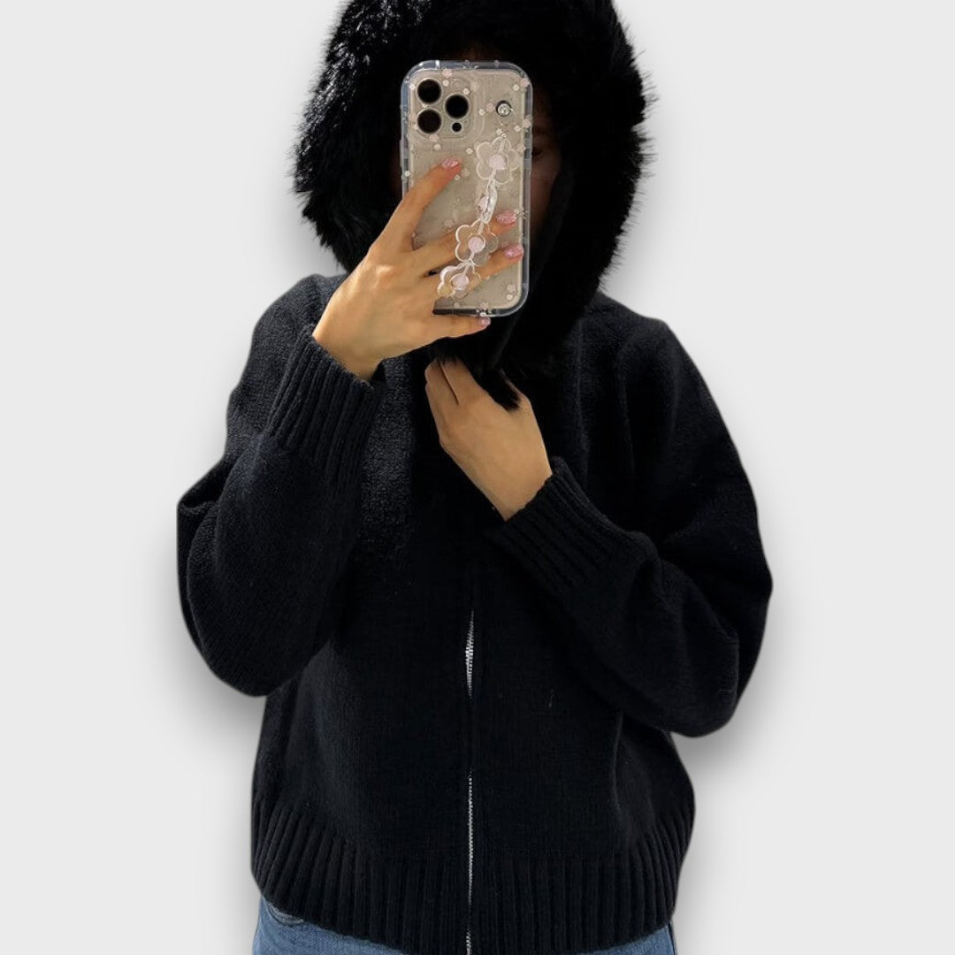 Alisanne – Giacca a maglia con zip e colletto in faux fur - Montaracrest