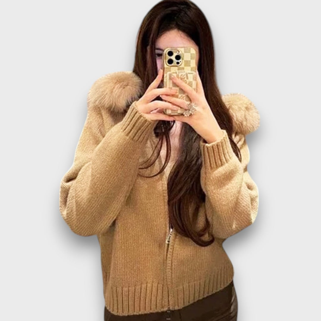 Alisanne – Giacca a maglia con zip e colletto in faux fur - Montaracrest