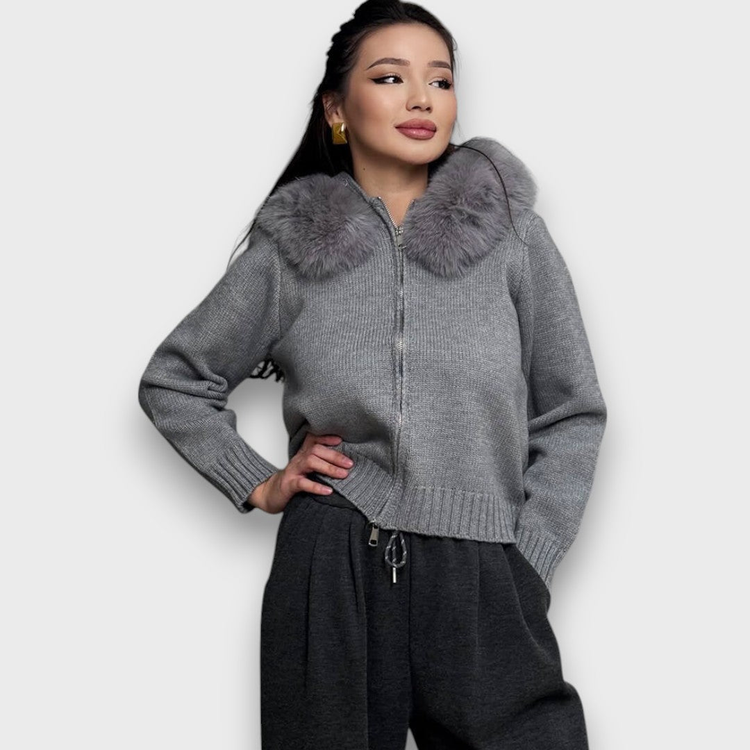 Alisanne – Giacca a maglia con zip e colletto in faux fur - Montaracrest