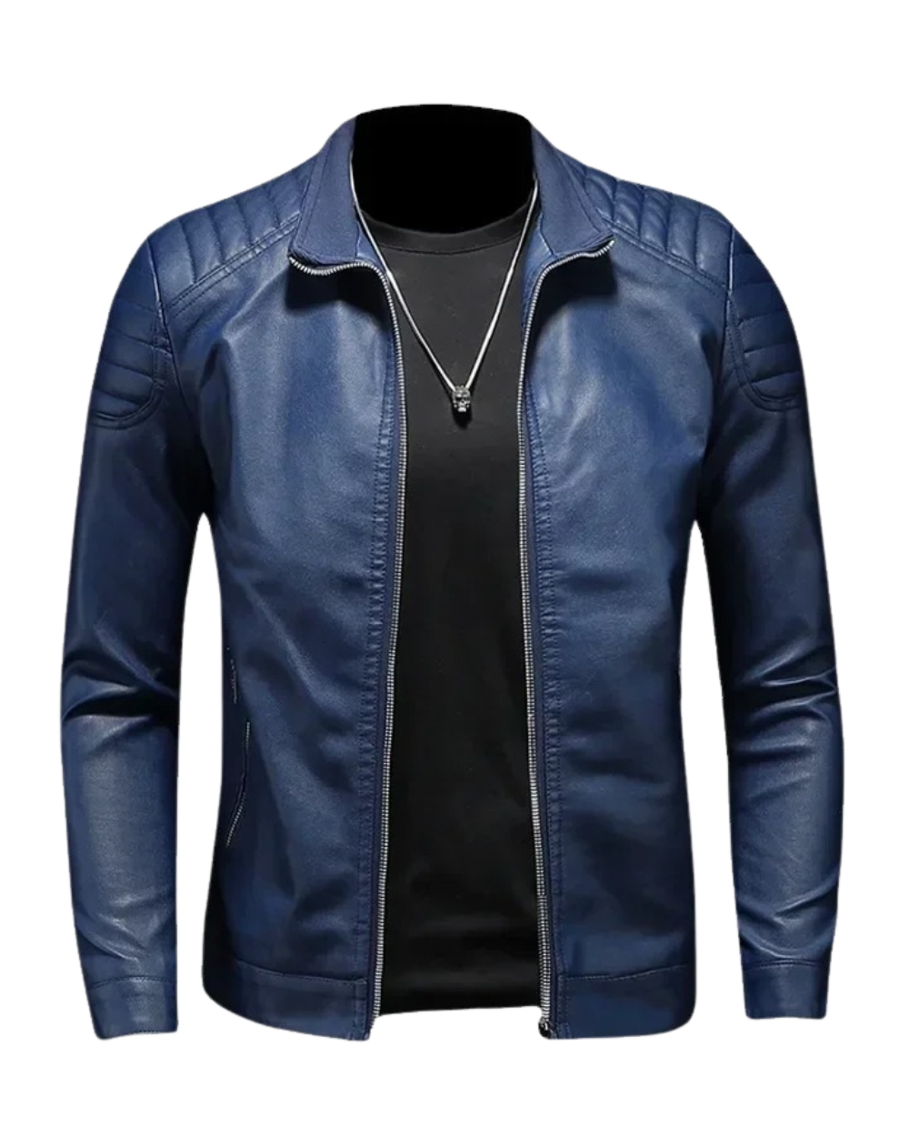 Classic Leather Jacket with Collar
