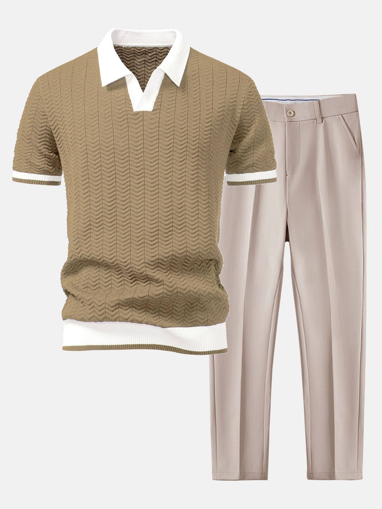 Textured Knit Polo with Slim Fit Trousers - Montaracrest