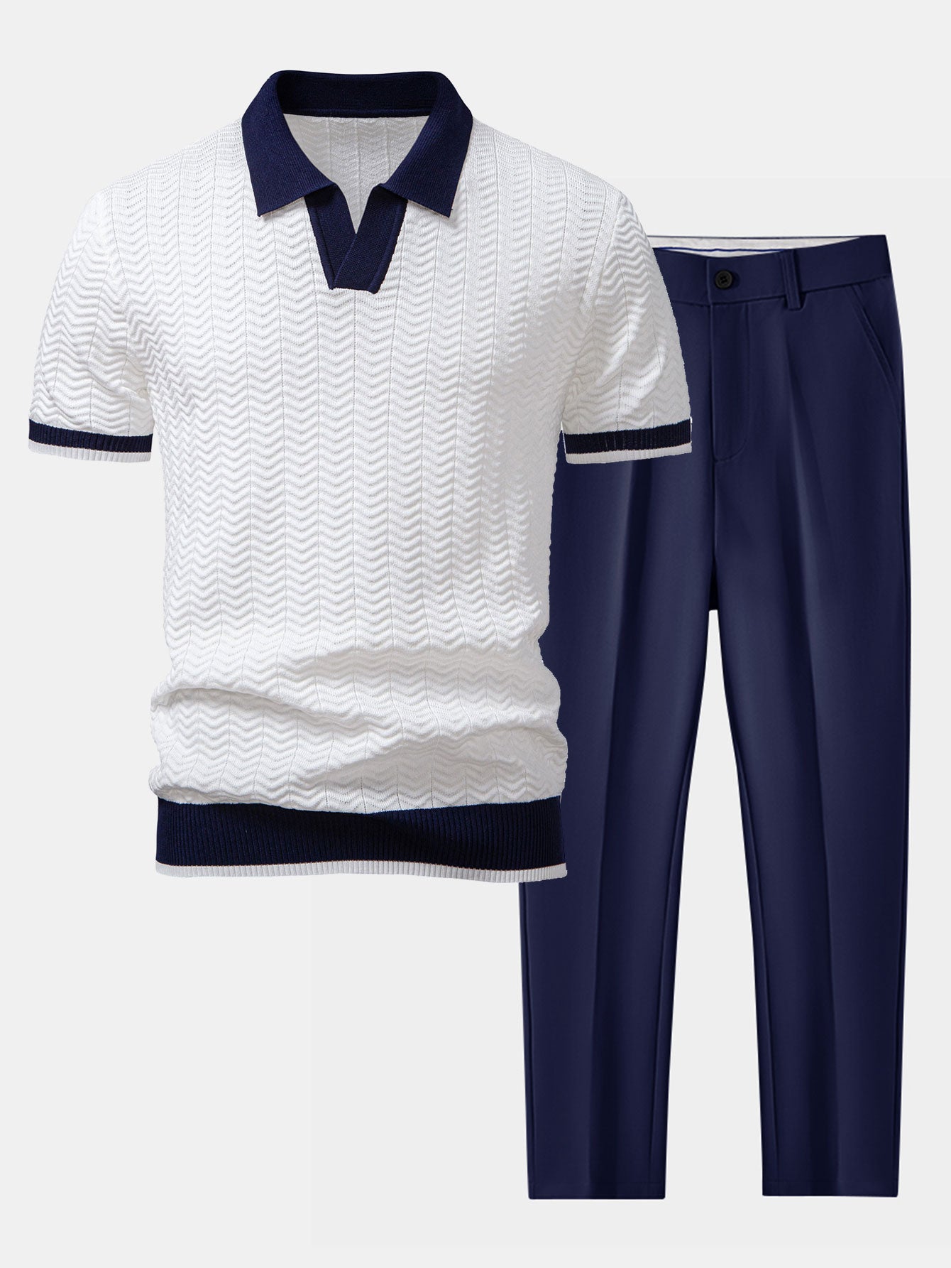 Textured Knit Polo with Slim Fit Trousers - Montaracrest