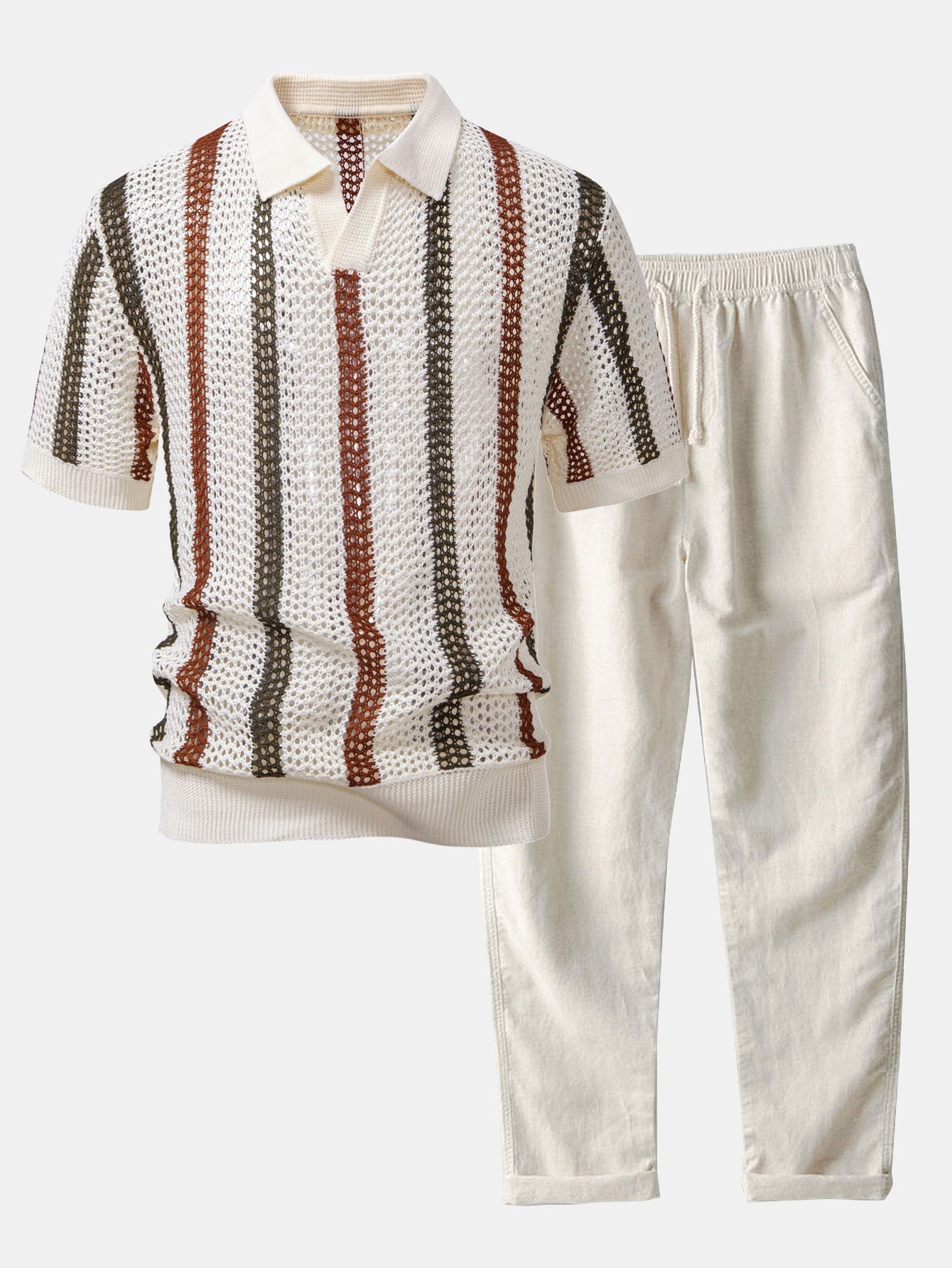 Crochet Polo and Straight-Leg Linen Trousers - Montaracrest