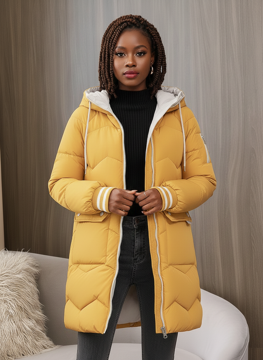 Gemma | Contrast-Lined Hooded Long Puffer Coat