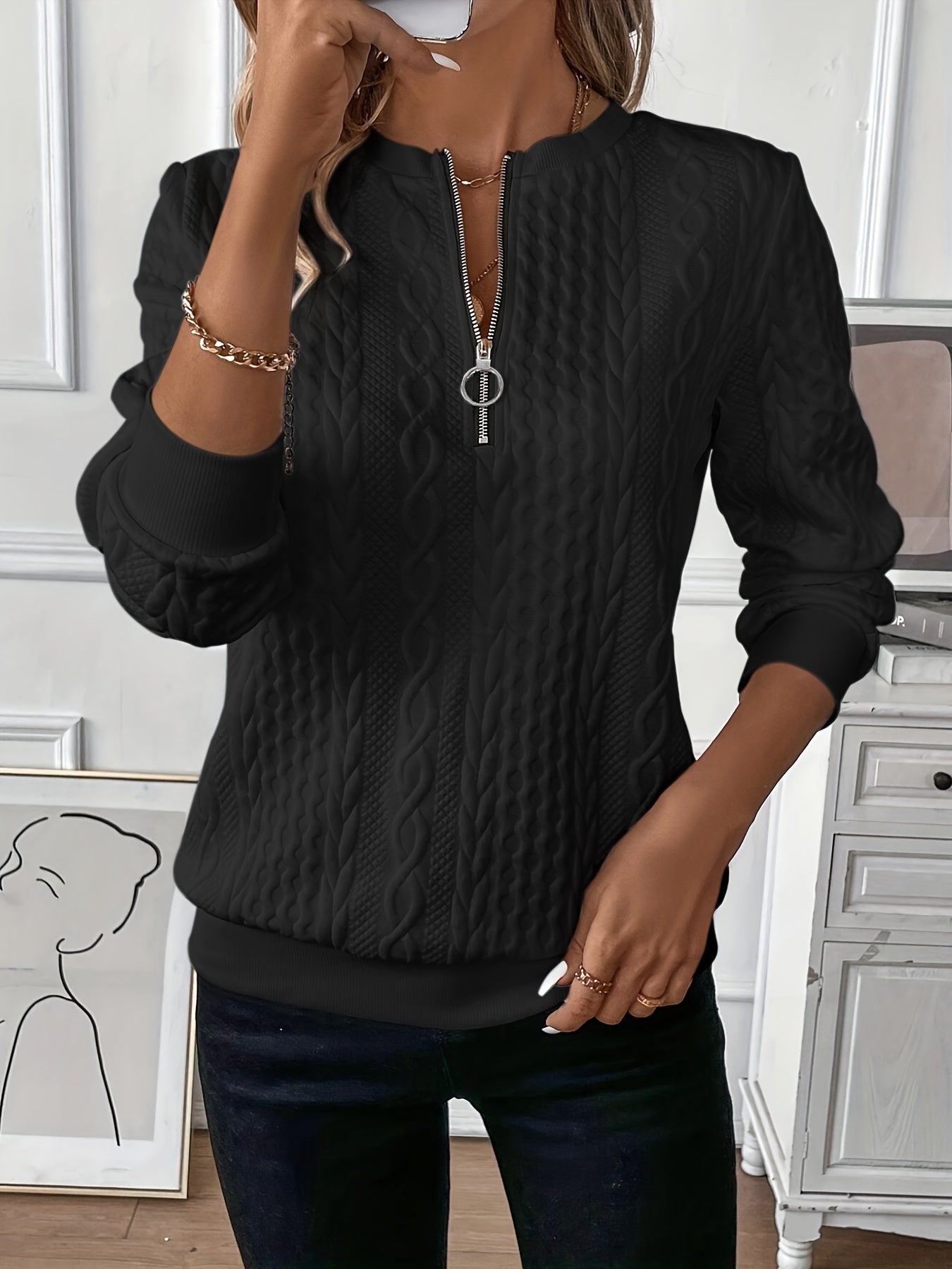 Montaracrest Amy™ sweater with ribbed cuffs and neckline, featuring a cozy knit design for stylish comfort.