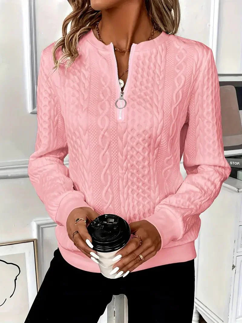 Montaracrest Amy™ sweater with ribbed cuffs and neckline, soft knit fabric, in a stylish design.