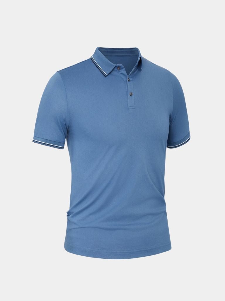Montaracrest Polo Classica Azure with classic fit and embroidered cross crown design, showcasing a stylish blue polo shirt.