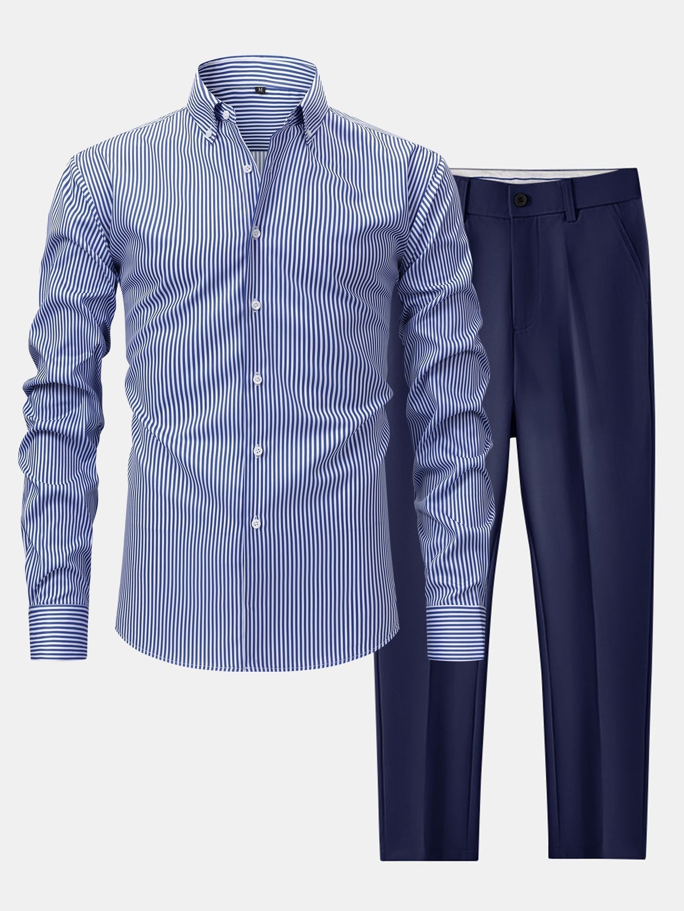 Striped Long Sleeve Shirt with Buttons & Slim Fit Tapered Pants - Montaracrest