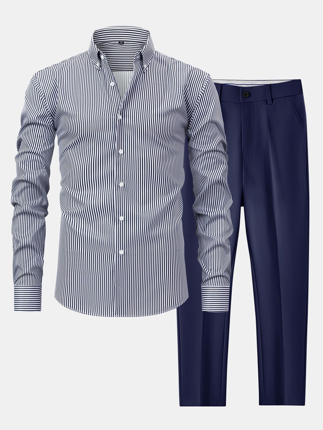 Striped Long Sleeve Shirt with Buttons & Slim Fit Tapered Pants - Montaracrest