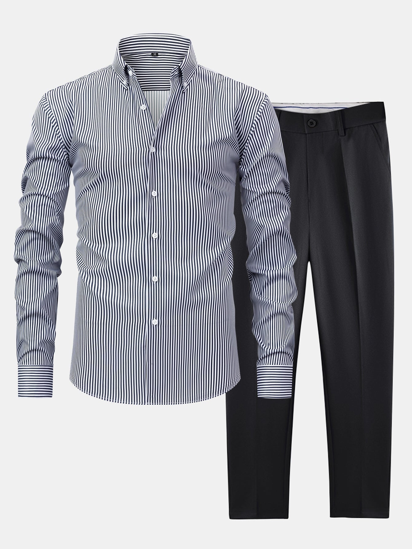 Striped Long Sleeve Shirt with Buttons & Slim Fit Tapered Pants - Montaracrest