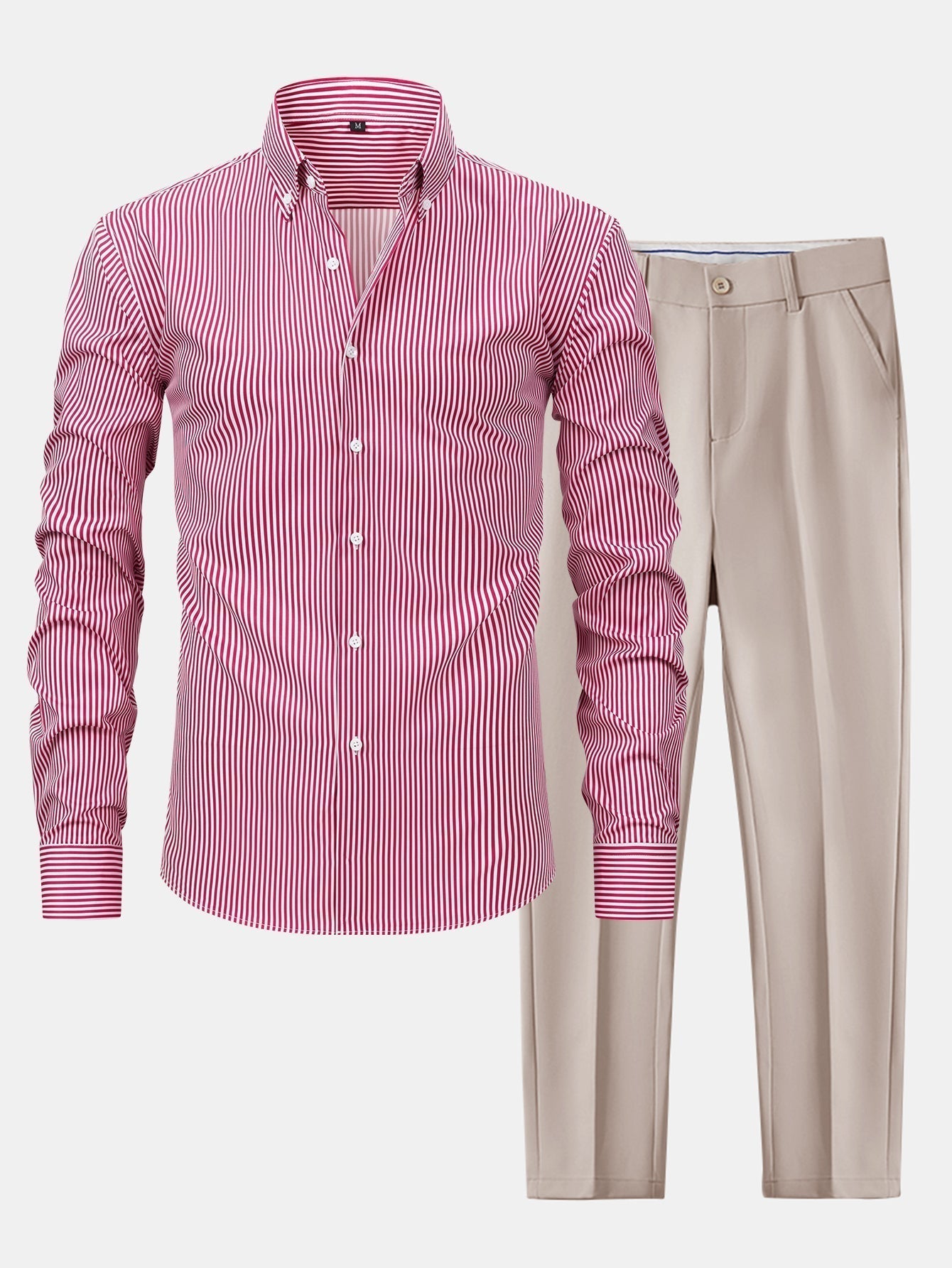 Button-Up Long Sleeve Striped Shirt with Slim Fit Tapered Pants