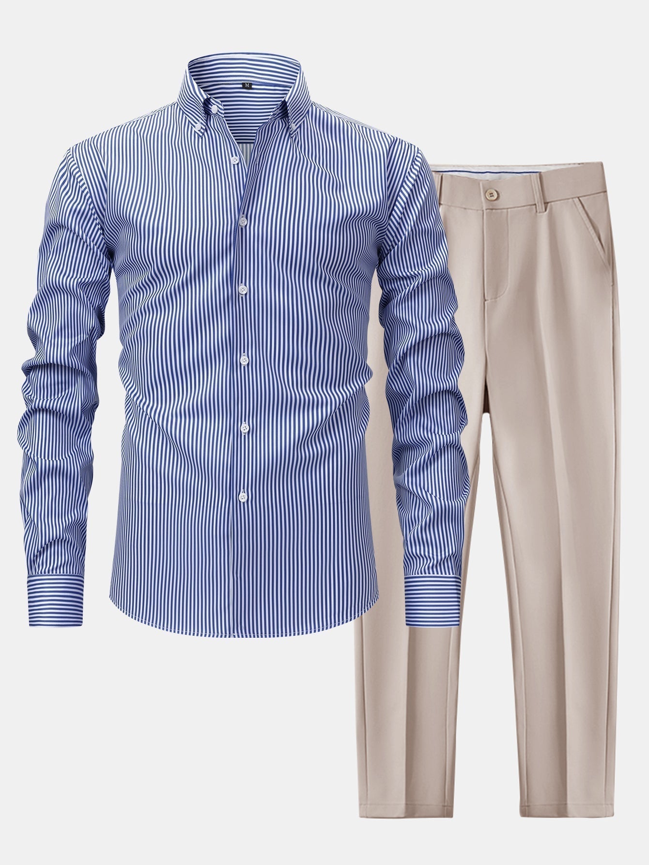 Striped Long Sleeve Shirt with Buttons & Slim Fit Tapered Pants - Montaracrest