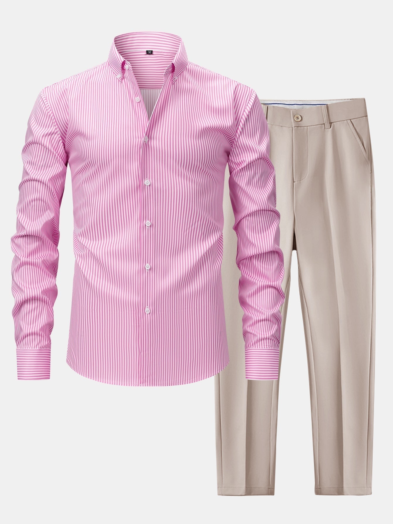 Button-Up Long Sleeve Striped Shirt with Slim Fit Tapered Pants