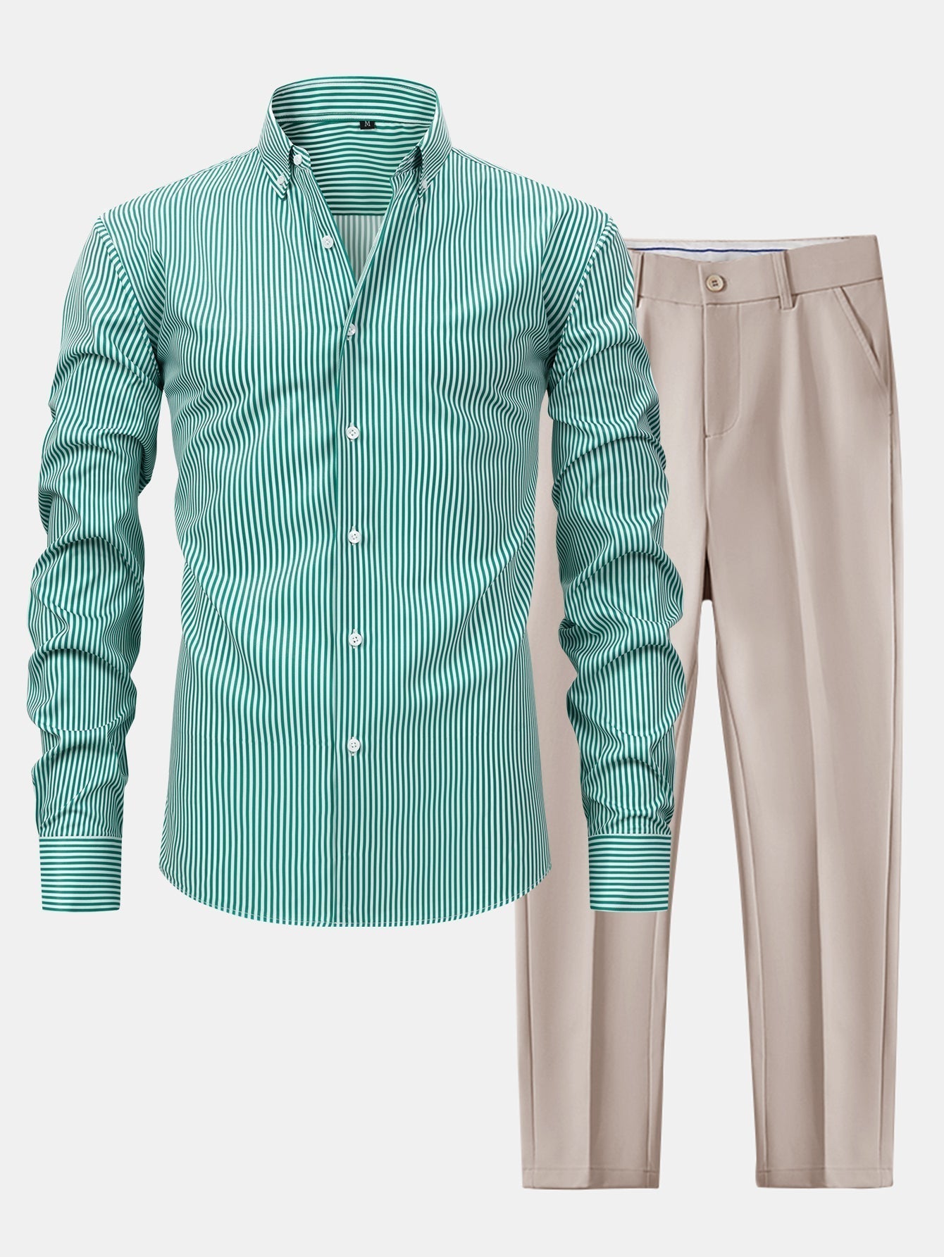 Button-Up Long Sleeve Striped Shirt with Slim Fit Tapered Pants